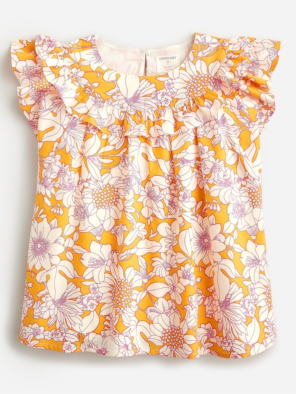 Crewcuts J.Crew Girls Flutter Sleeve Cotton Poplin Top Yellow Orange Floral | 12
